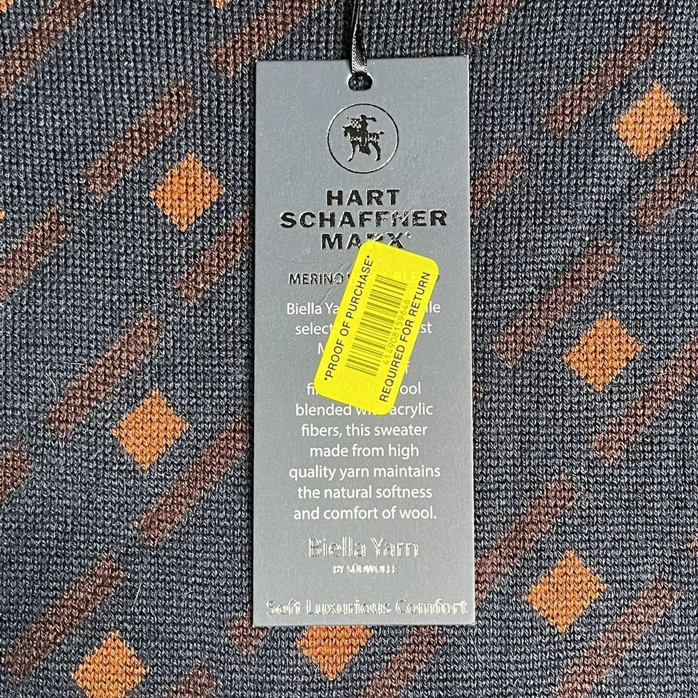 Hart Schaffner Marx Sweater Merino‎ Wool Blend Men's M Geometric Casual Preppy